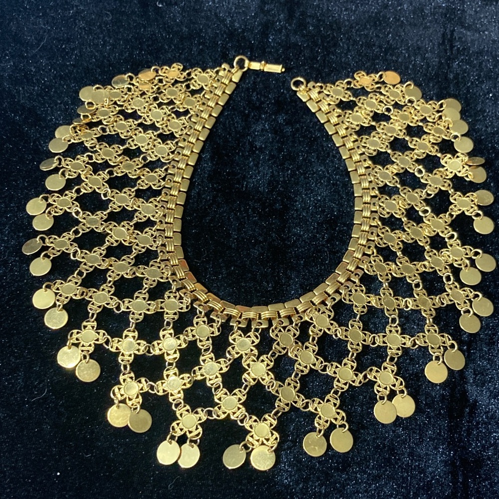 Vintage Gold Tone Fringe Statement Necklace